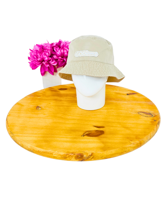Represent your timeless style with this Beige GODinme Bucket Hat featuring GODinme brand name and logo embroidered in White.
