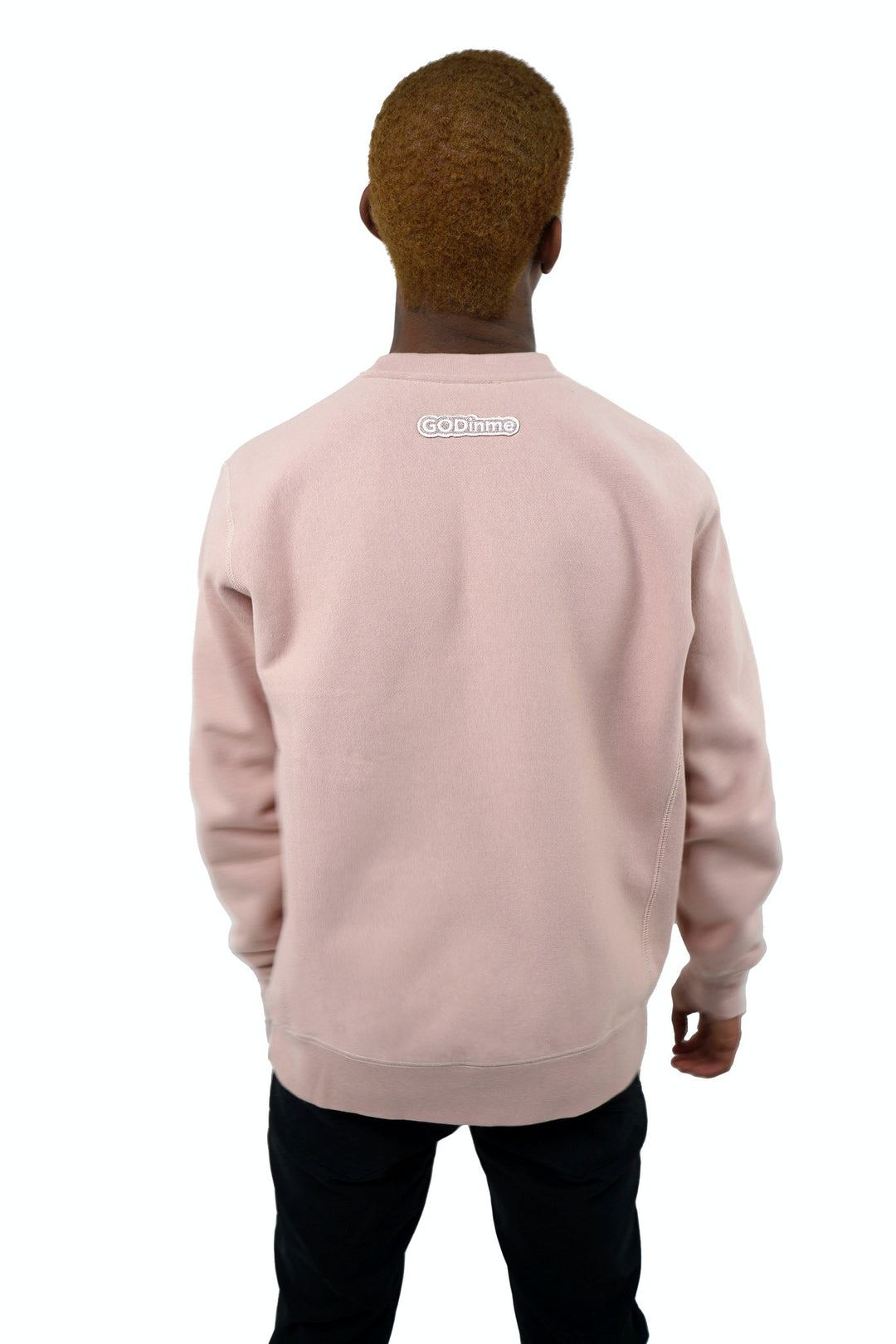 Luxury Dusty Pink Crewneck with premium cross grain design to ensure long-lasting comfort and wear. Featuring logo at left front and GODinme on the back.
