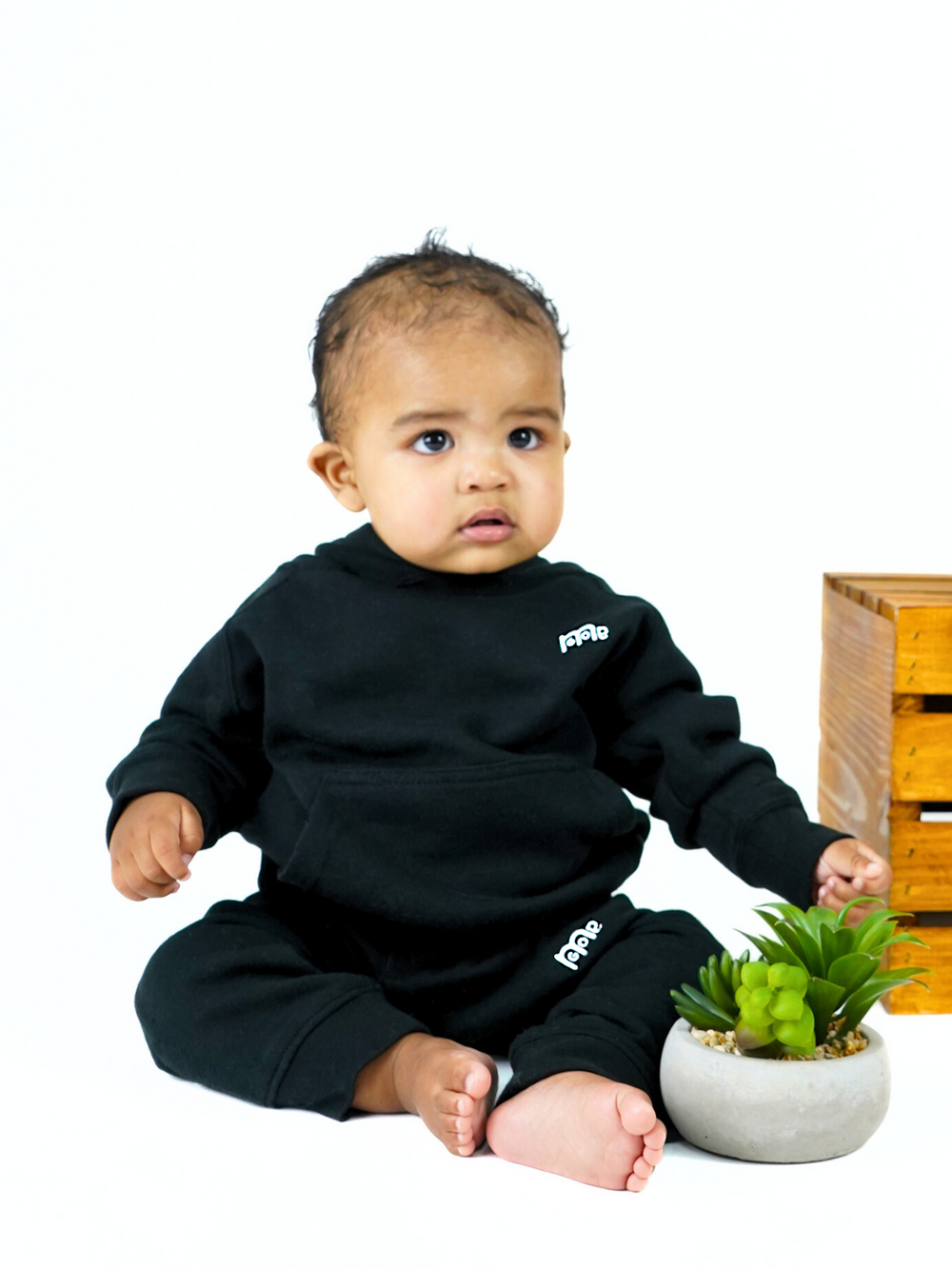 Toddler Black Pullover with raglan sleeves and White GODinme logo at left chest