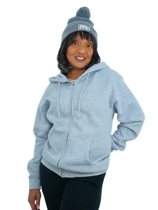 Grey Full Zip Hoodie with tone on tone embroidered GODinme logo at left chest