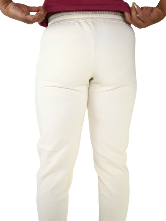 The perfect Beige sweat pant material for your lounging needs. Featuring the same Beige tone color GODinme logo at left thigh, live in comfortable softness while representing your Faith!