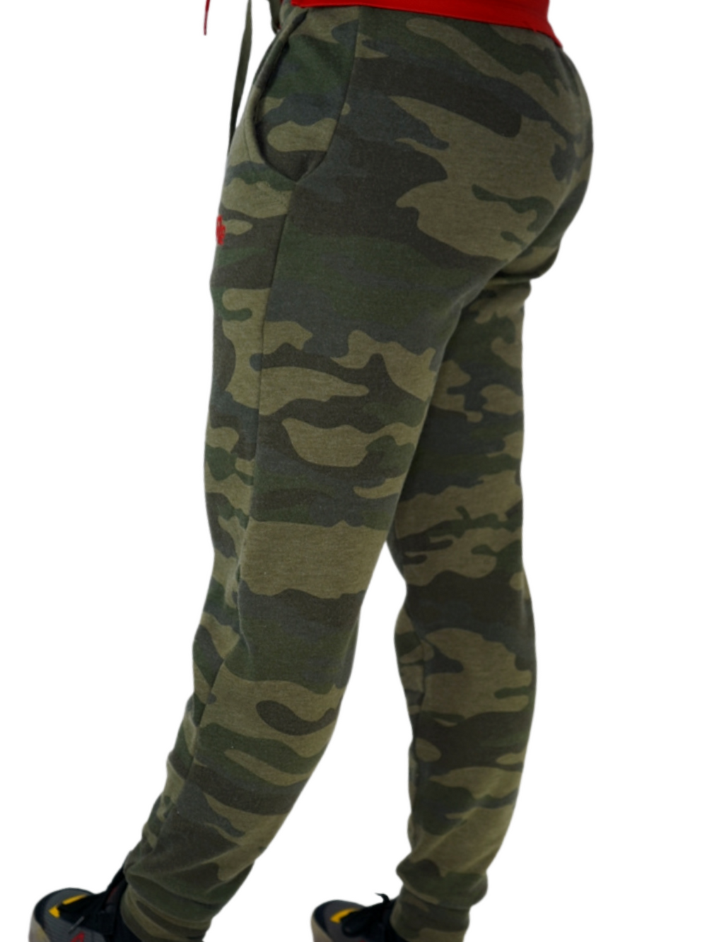 The perfect Green camouflage sweat pant material for your lounging needs. Featuring Red GODinme logo at left thigh, live in comfortable softness while representing your Faith!