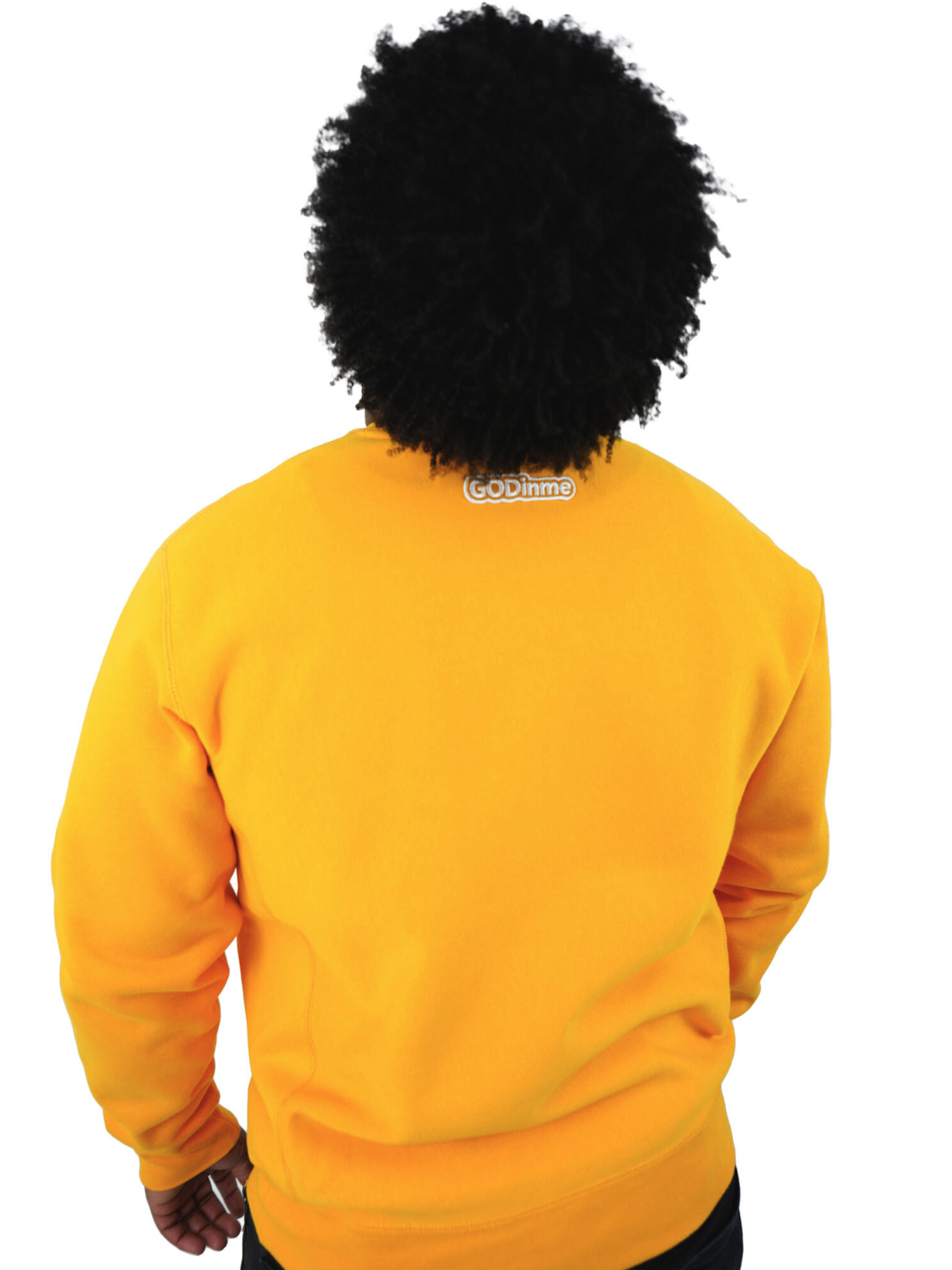 Luxury Gold Crewneck with premium cross grain design to ensure long-lasting comfort and wear. Featuring logo at left front and GODinme on the back.