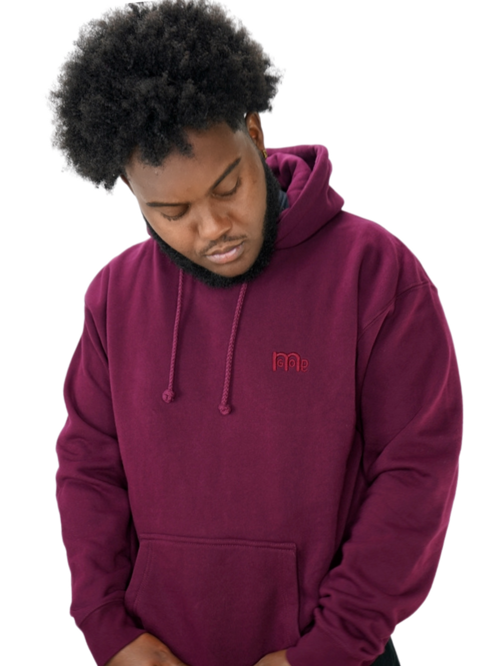 Maroon Pullover Hoodie with tone on tone embroidered GODinme logo at left chest