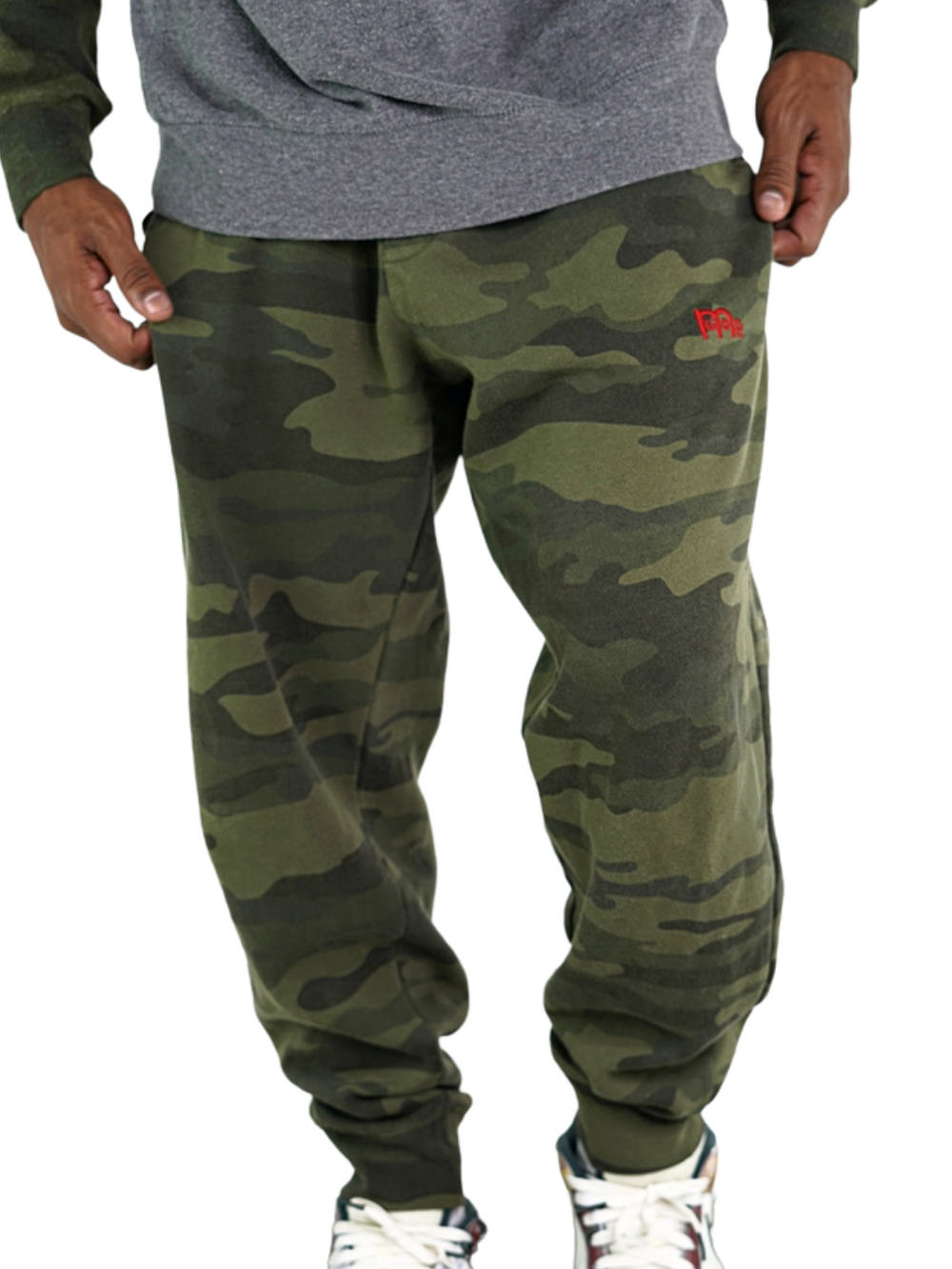 Experience ultimate comfort and style in the Men's GODinme Green Camouflage SweatPants from our Romans 12:21 Collection. Featuring the iconic Red GODinme logo, Red shoestring draw cord, and sewn fly details; its time to elevate your faith with these must-have joggers.