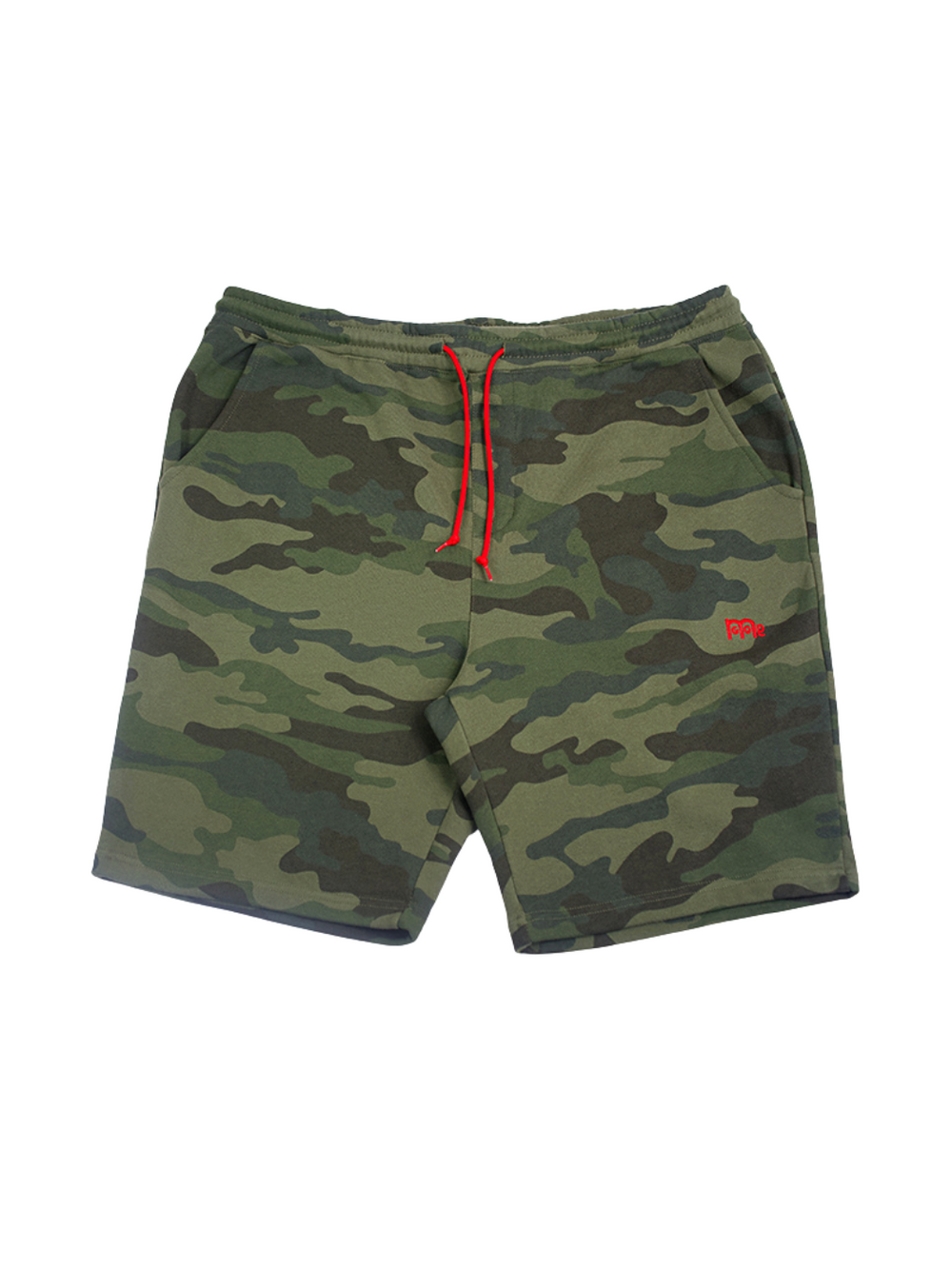 These actively casual GODinme shorts come in a Black or Green Camouflage design. Complete with a bold embroidered logo and a shoestring draw cord in Red to make a faithful statement wherever you go.