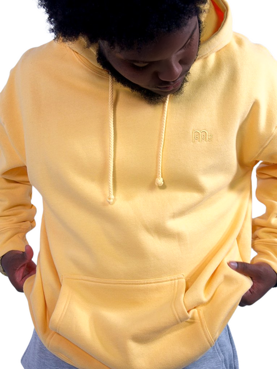 Banana Pullover Hoodie with tone on tone embroidered GODinme logo at left chest