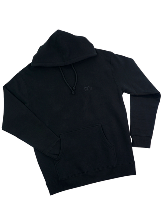Black Pullover Hoodie with tone on tone embroidered GODinme logo at left chest