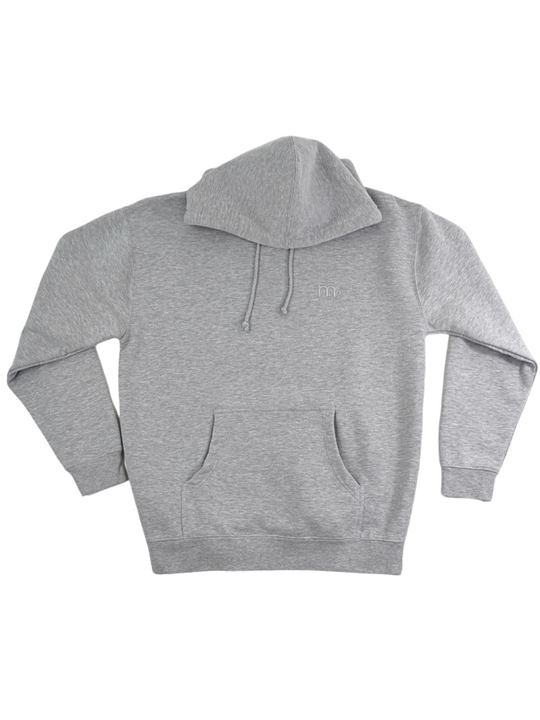 Grey Pullover Hoodie with tone on tone embroidered GODinme logo at left chest