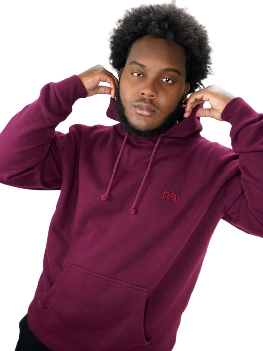 Maroon Pullover Hoodie with tone on tone embroidered GODinme logo at left chest