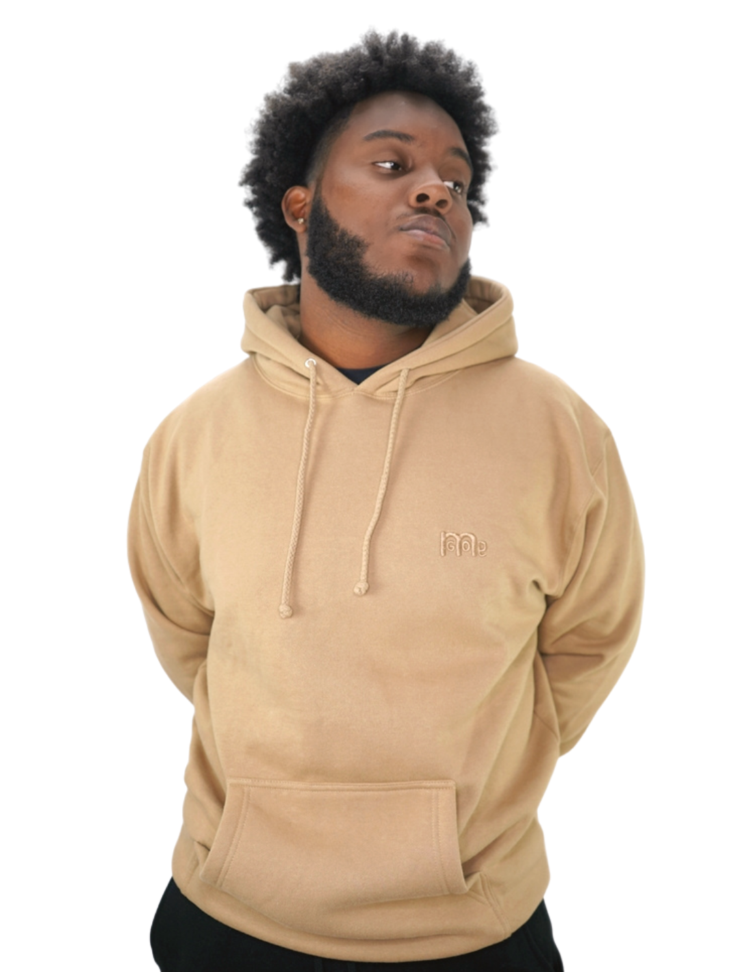 Sandstone Pullover Hoodie with tone on tone embroidered GODinme logo at left chest