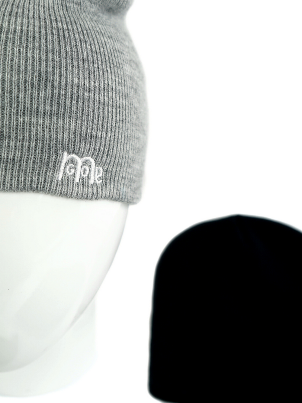 Grey Skull Cap Beenie made of 100% silky soft acrylic with White GODinme logo embroidery.