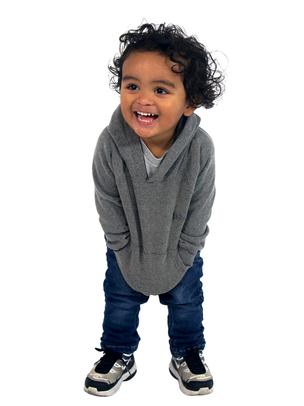 Toddler Grey Pullover with raglan sleeves and Grey GODinme Logo at left chest