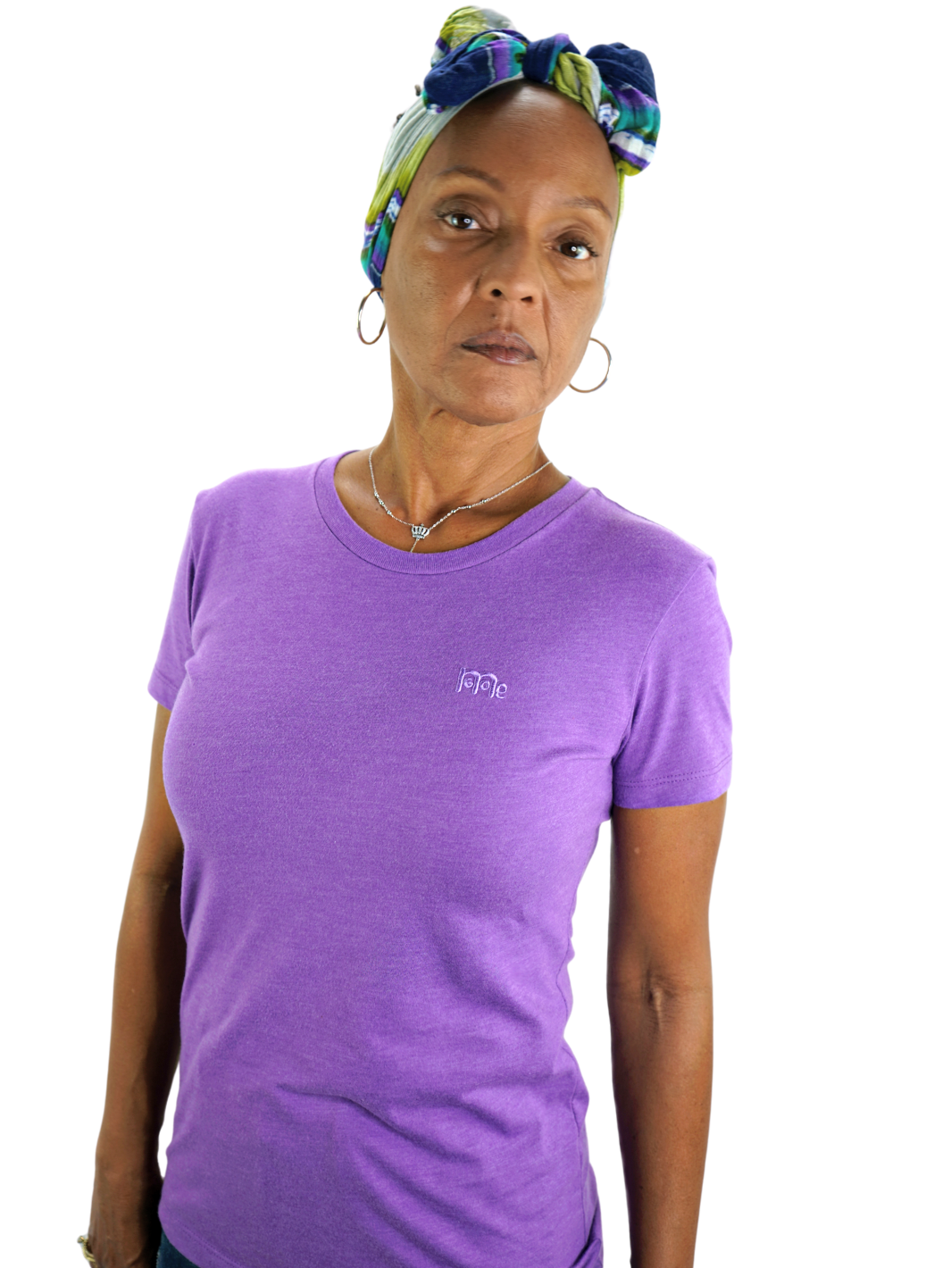 Women's Purple GODinme T-Shirt: Super soft, lightweight with feminine curve design, and matching Purple GODinme logo at left chest.