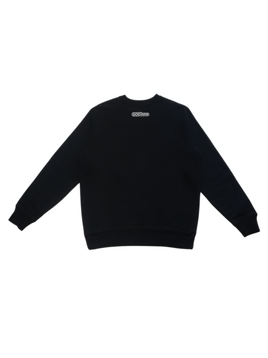 Black Crewneck with premium cross grain design to ensure long-lasting comfort and wear. Featuring logo at left front and GODinme on the back.
