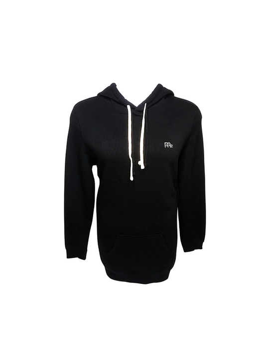 Women’s Black GODinme Hoodie Dress with two drawstrings and superior quality fabric.