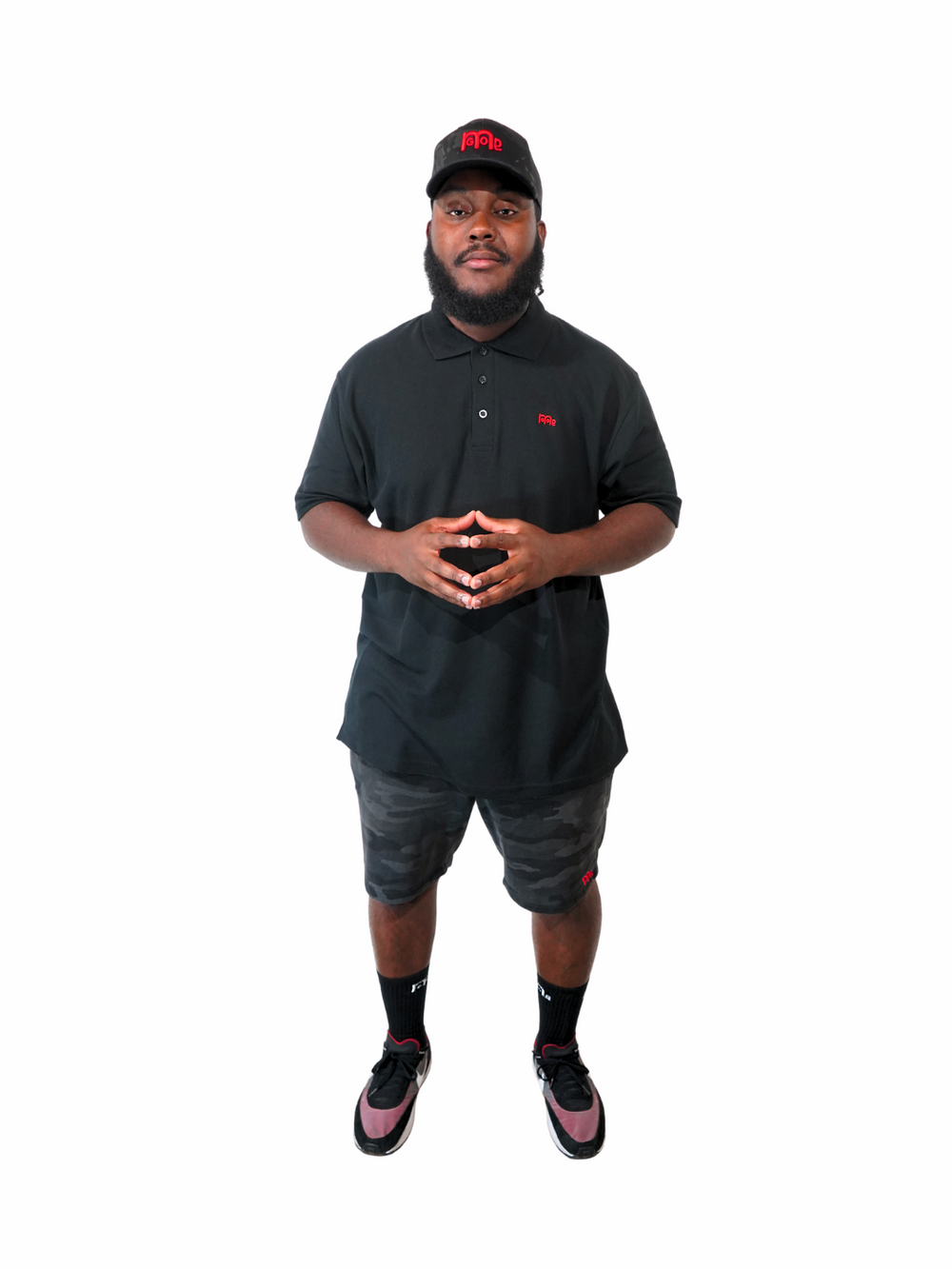 Classic-Fit Black Polo Shirt with Red GODinme Logo: Perfect for any occasion.