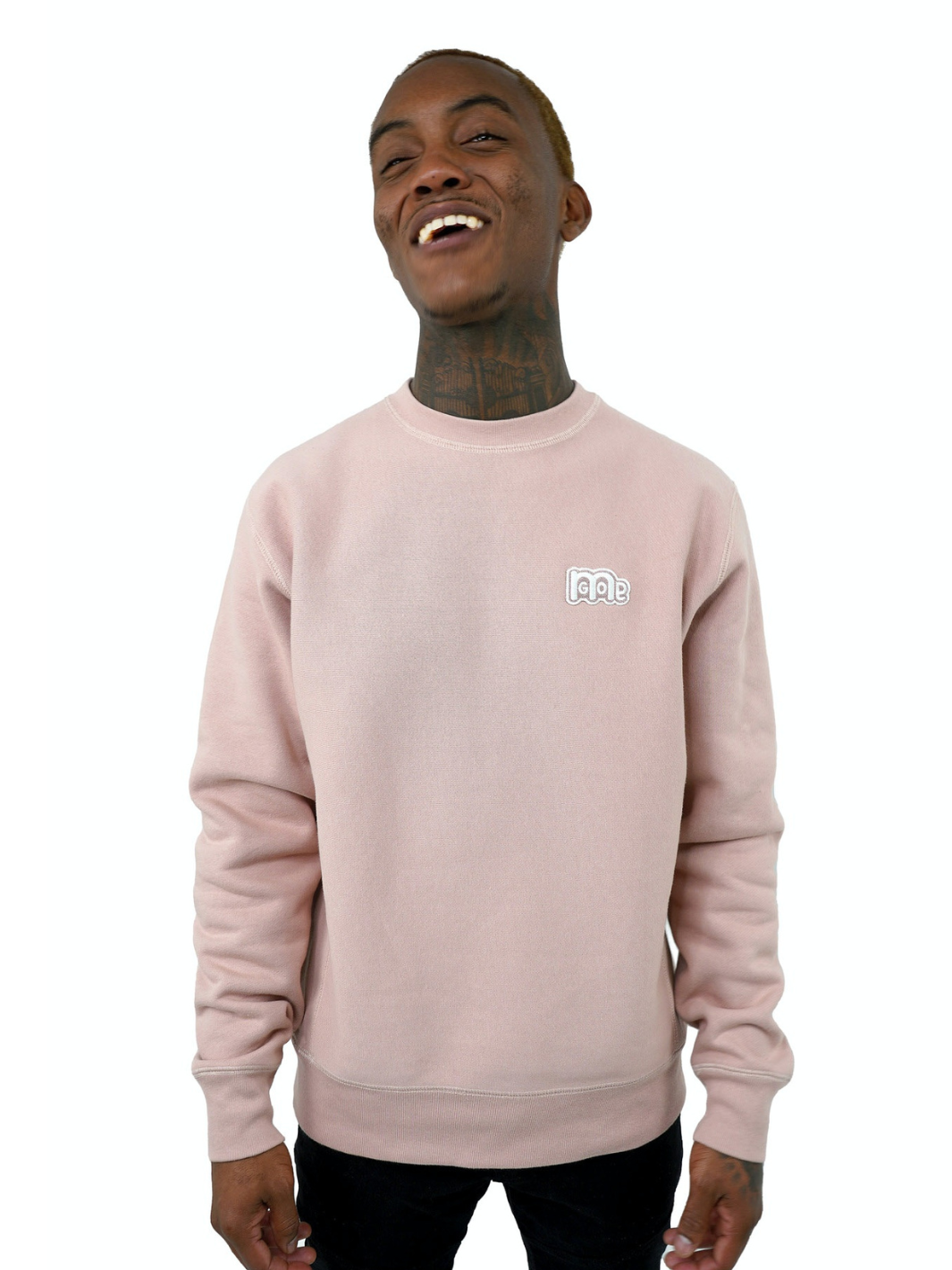 Luxury Dusty Pink Crewneck with premium cross grain design to ensure long-lasting comfort and wear. Featuring logo at left front and GODinme on the back.