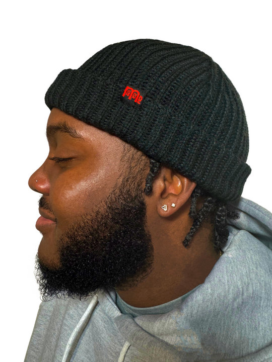 Man of Faith wearing GODinme Fisherman Beanie with Red tag logo - for cold days