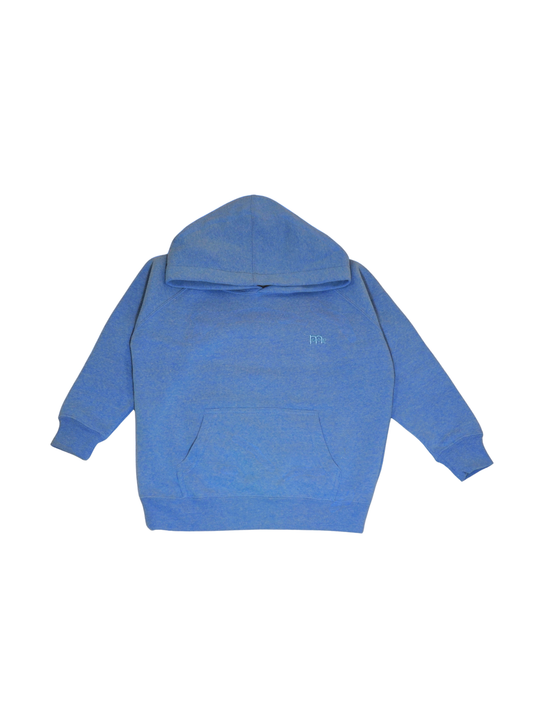 Flat-lay of blue Toddler size Faithbased hoodie with GODinme logo