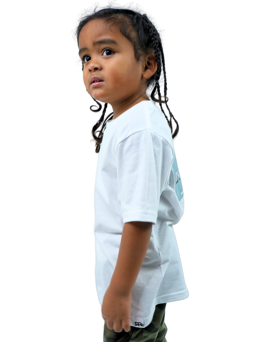 White T-shirt with "In Training" and Proverbs 22:6 printed within license plate design on back and woven GODinme tag attached to bottom front 