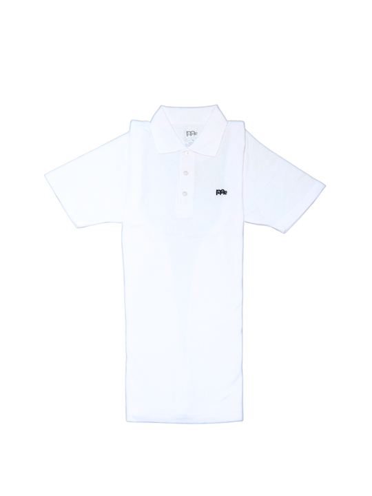 Classic-Fit Whited Polo Shirt with Black GODinme Logo: Perfect for any occasion.