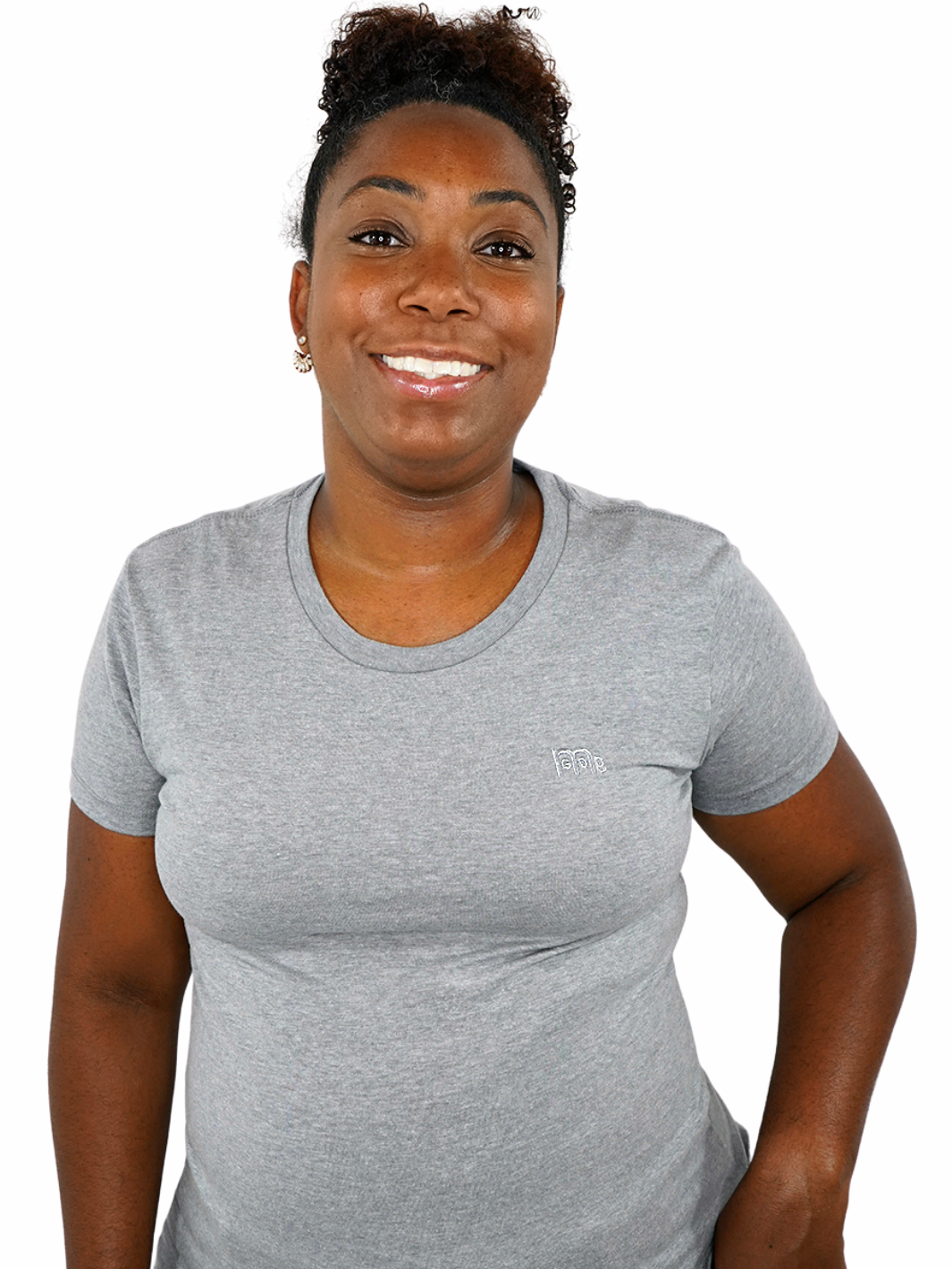 Women's Grey GODinme T-Shirt: Super soft, lightweight with feminine curve design, and matching Grey GODinme logo at left chest.