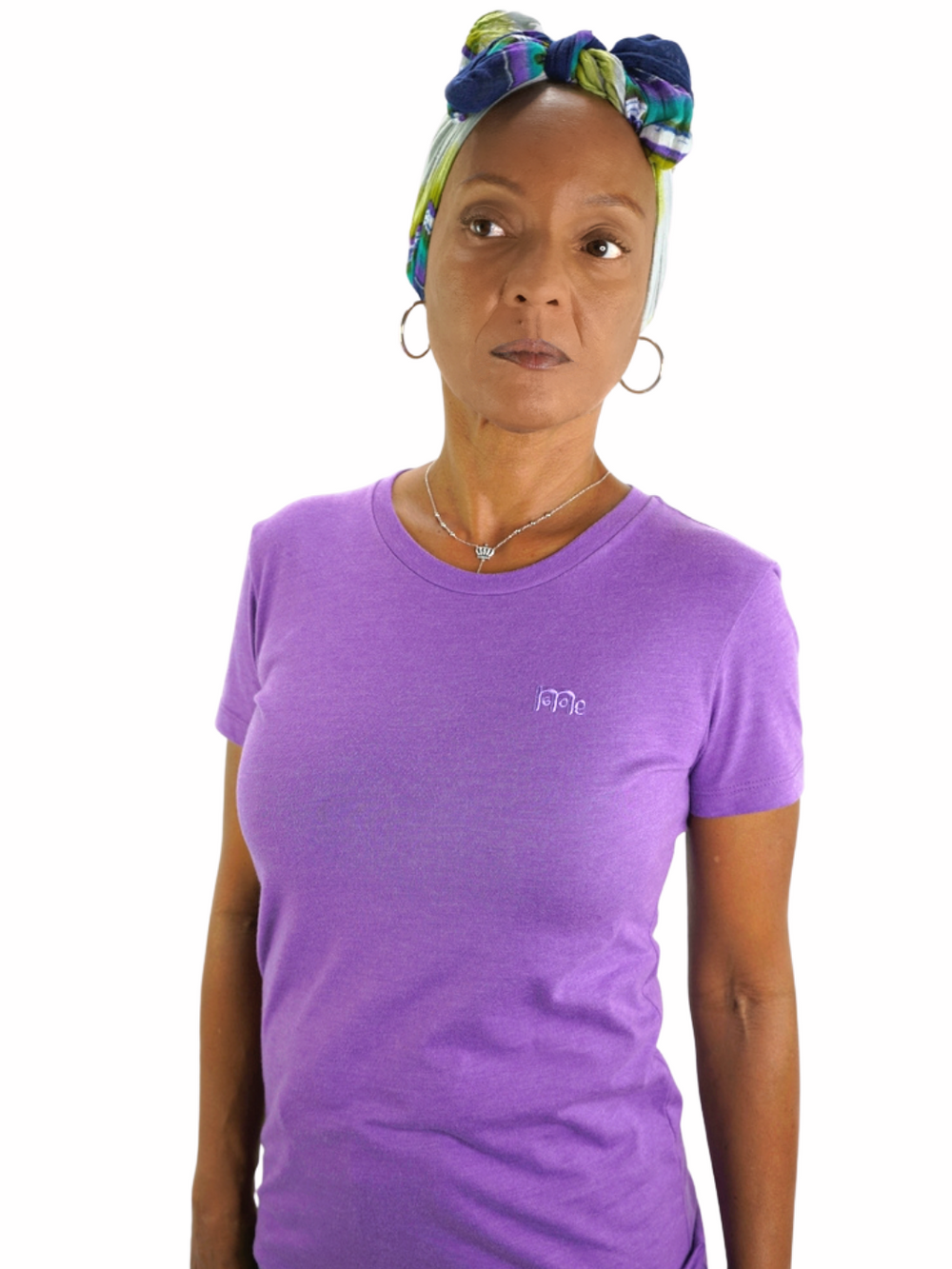 Women's Purple GODinme T-Shirt: Super soft, lightweight with feminine curve design, and matching Purple GODinme logo at left chest.