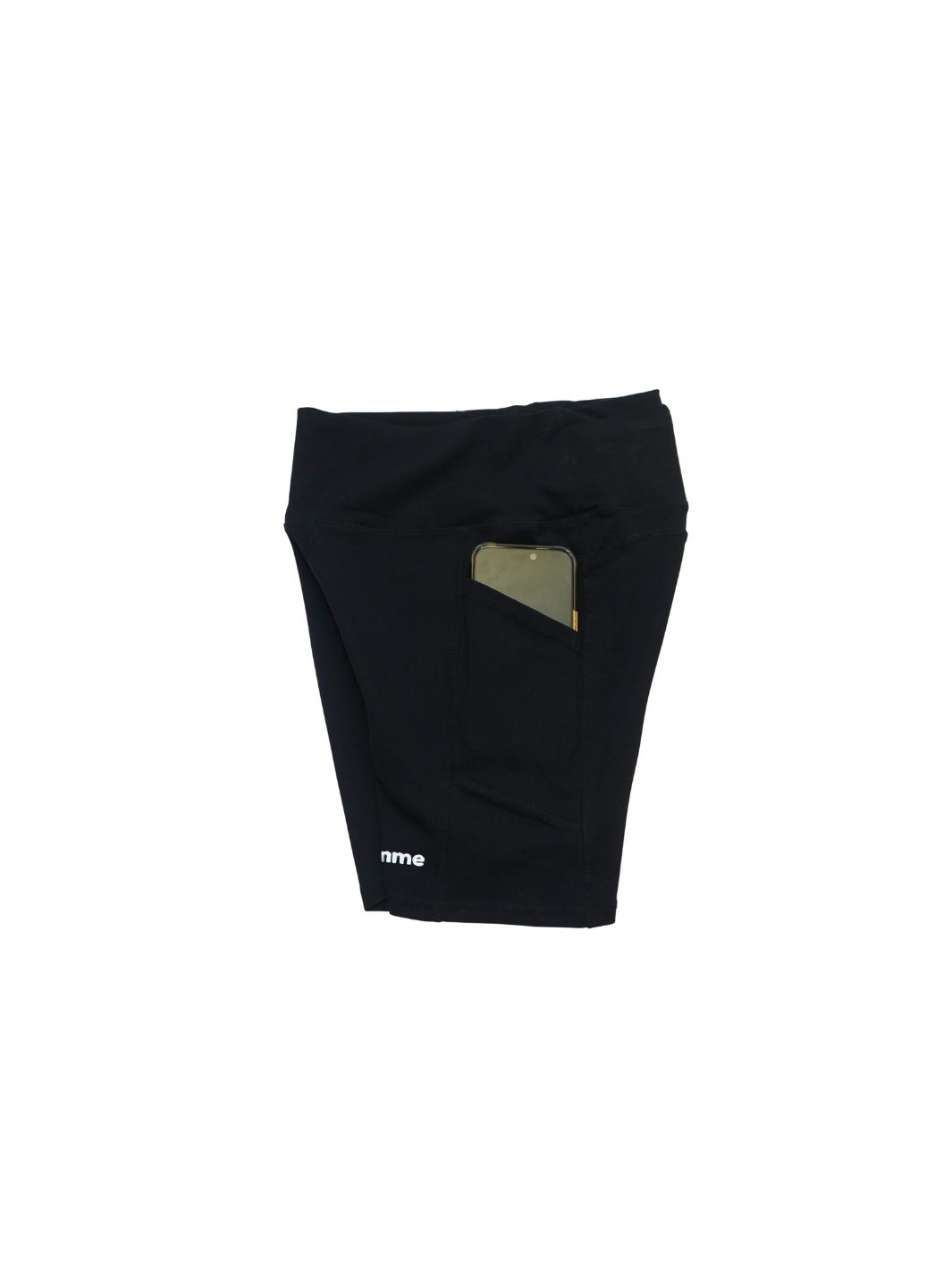 High waist ab support, Bermuda length, Biker shorts, Black color with GODinme brand name printed on left leg