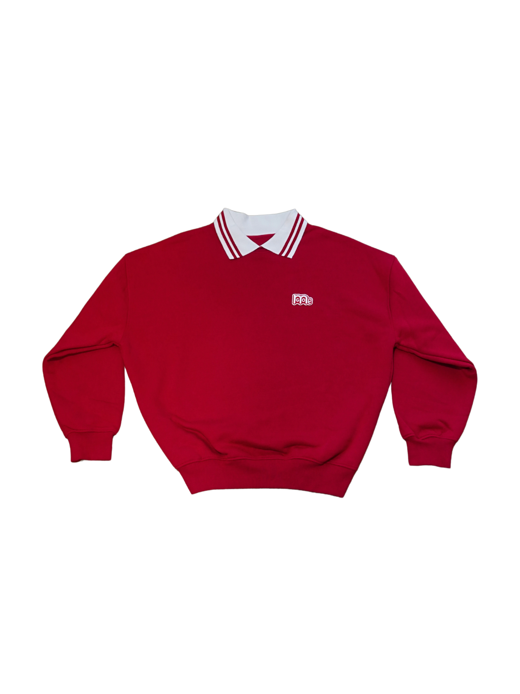 Incredibly comfortable and stylish Oversized Collared Crewneck in Red with attached collar. The GODinme patches on front and back represent your Faith boldly
