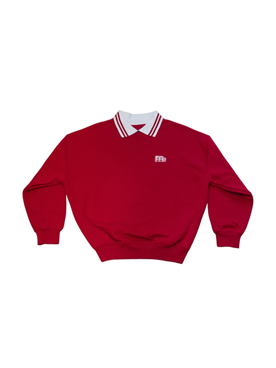 Incredibly comfortable and stylish Oversized Collared Crewneck in Red with attached collar. The GODinme patches on front and back represent your Faith boldly