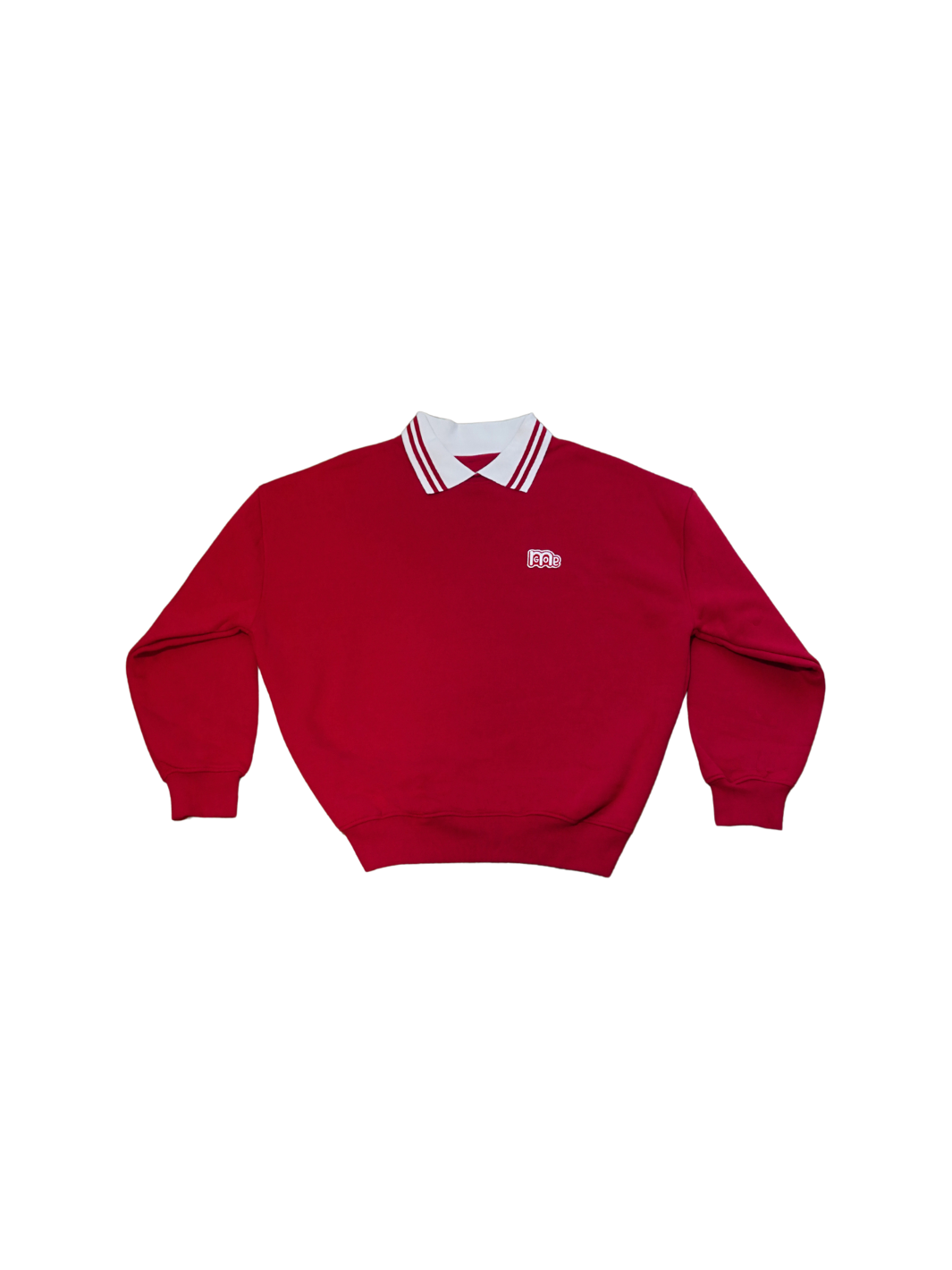 Incredibly comfortable and stylish Oversized Collared Crewneck in Red with attached collar. The GODinme patches on front and back represent your Faith boldly