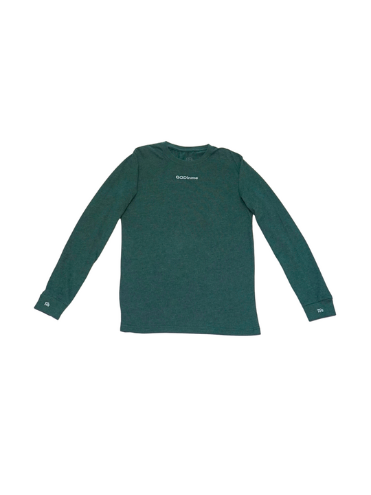 Made to feel like sueded peach fuzz, this Green long sleeve shirt offers unbeatable comfort. The GODinme printed on front chest and the logo on sleeve cuffs and upper back represent boldness and style.
