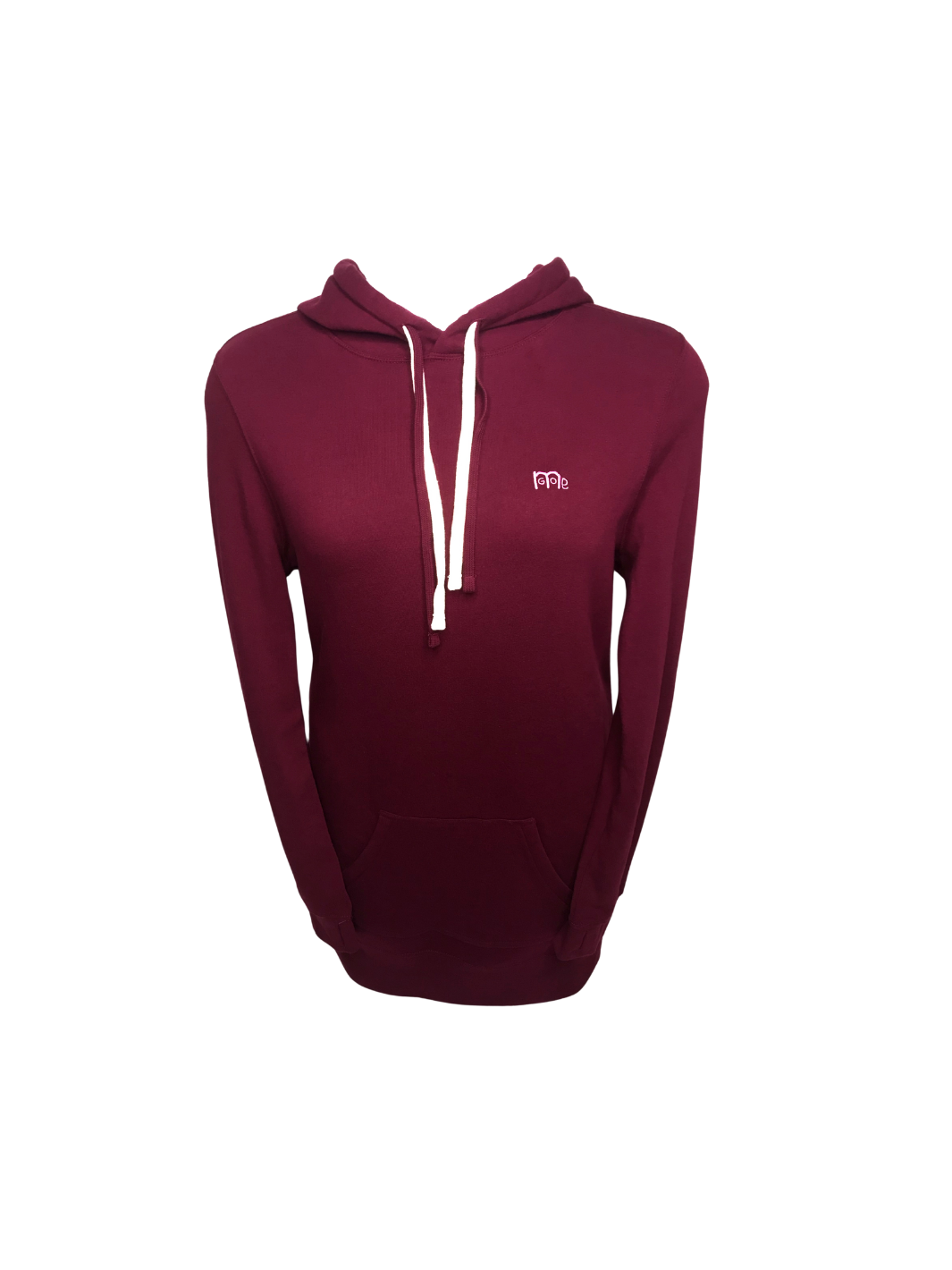 Women’s burgundy GODinme hoodie dress showing the relaxed silhouette, long sleeves, and casual hoodie-style design.