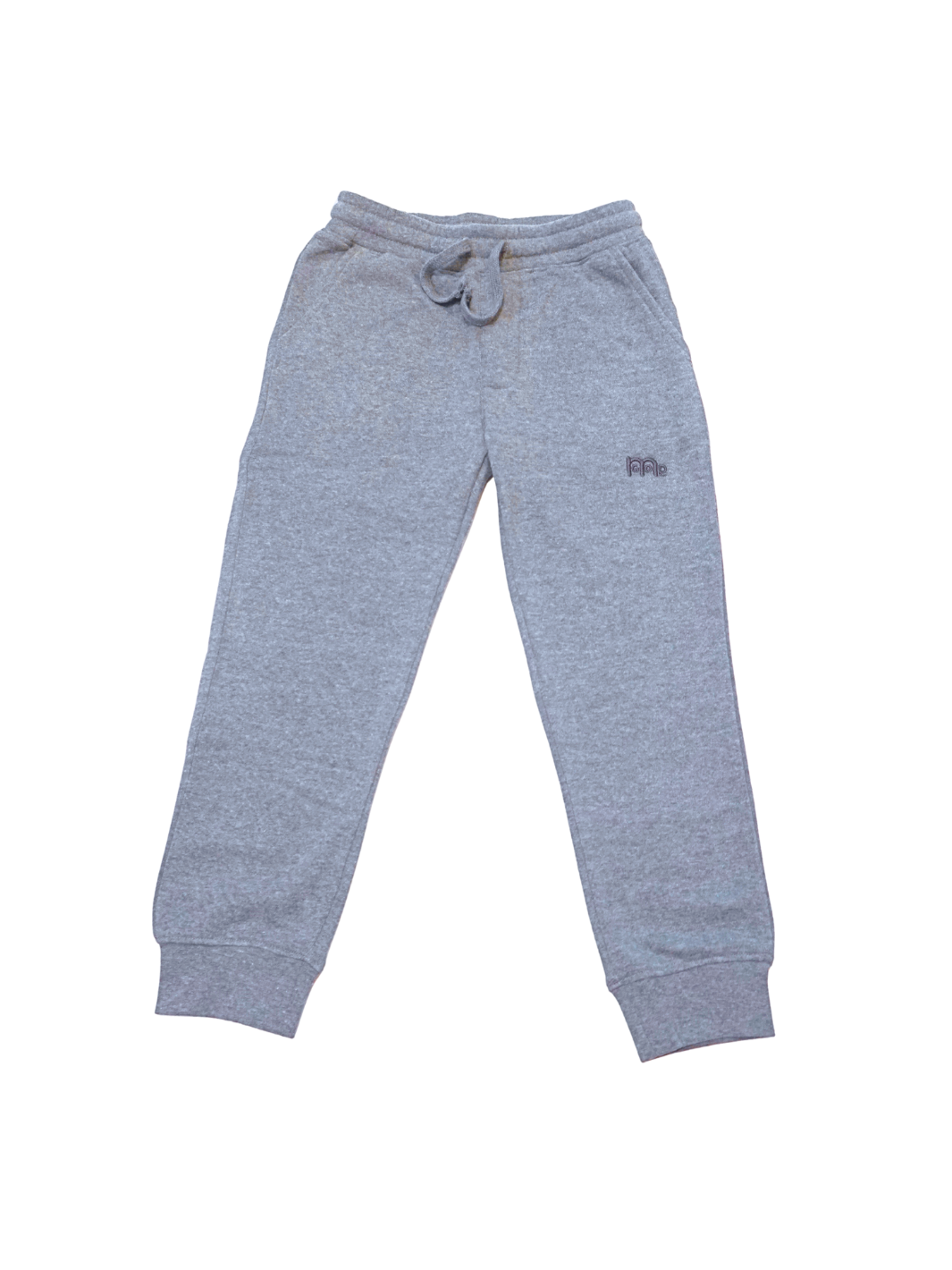 Toddler size Grey jogger Sweatpants with elastic waistband, sewn fly detail, jersey-lined front pockets, stylish back pocket, and White GODinme logo.