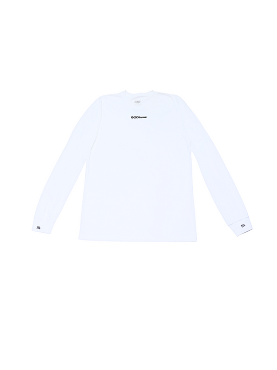 Made to feel like sueded peach fuzz, this White long sleeve shirt offers unbeatable comfort. The GODinme printed on front chest and the logo on sleeve cuffs and upper back represent boldness and style.