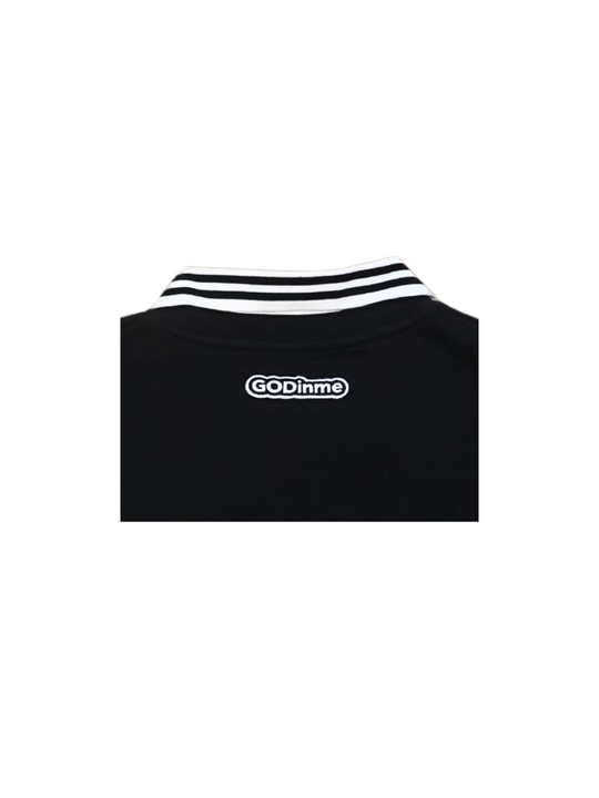 Incredibly comfortable and stylish Oversized Collared Crewneck in Black with  attached collar. The GODinme patches on front and back represent your Faith boldly.