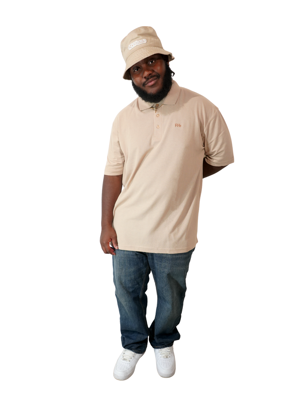 Classic-Fit Beige Polo Shirt with Beige GODinme Logo: Perfect for any occasion.