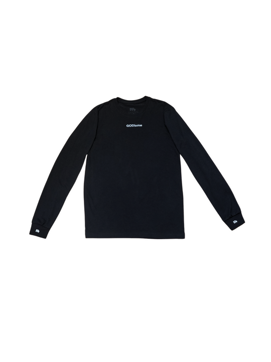 Made to feel like sueded peach fuzz, this Black long sleeve shirt offers unbeatable comfort. The GODinme printed on front chest and the logo on sleeve cuffs and upper back represent boldness and style.