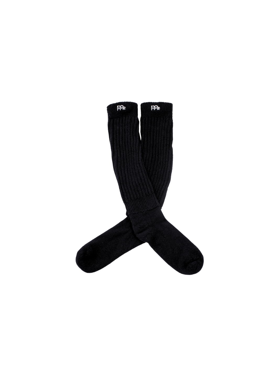 Black slouch socks with White GODinme logo