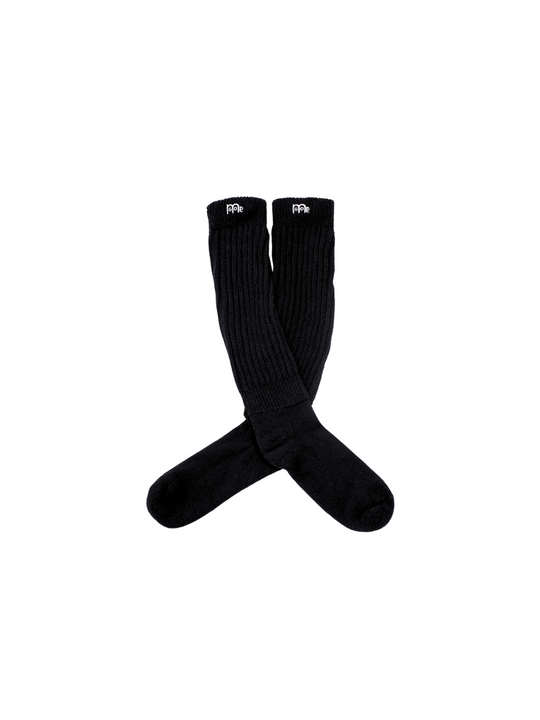 Black slouch socks with White GODinme logo