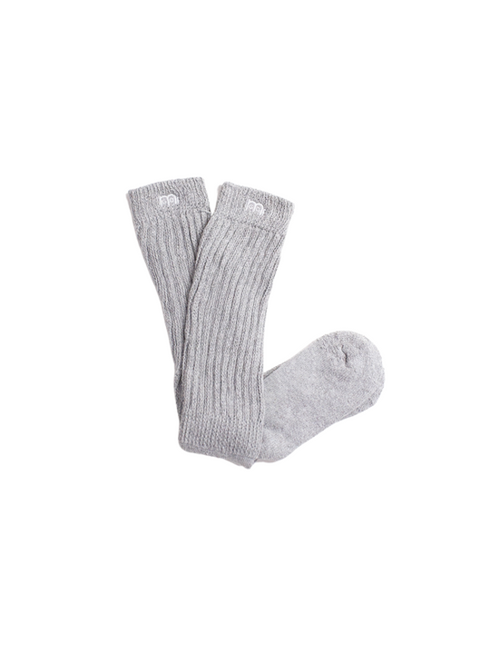 Grey slouch socks with White GODinme logo