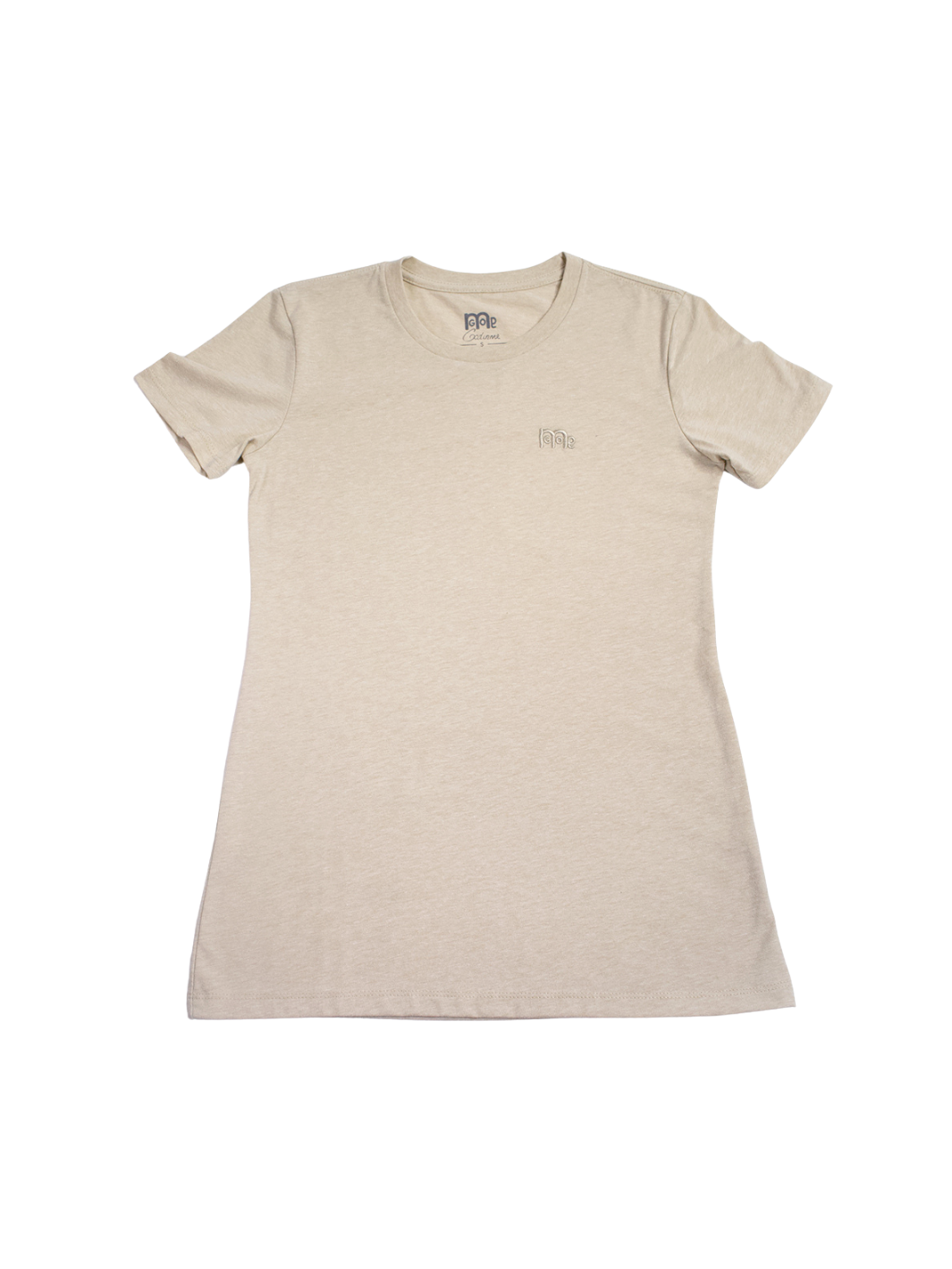 Women's Beige GODinme T-Shirt: Super soft, lightweight with feminine curve design, and matching Beige GODinme logo at left chest.