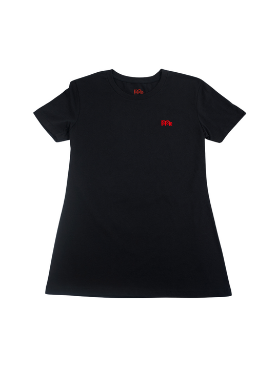 Women's Black T-Shirt: Super soft, lightweight with feminine curve design, and Red GODinme logo at left chest.