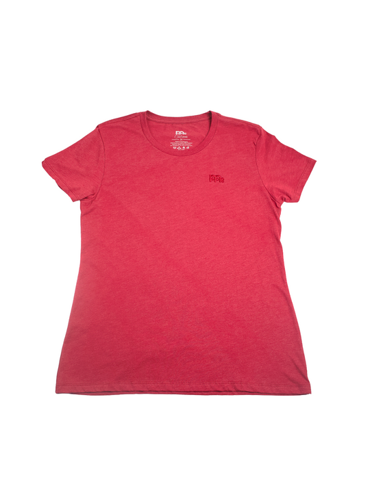 Women's Burgundy GODinme T-Shirt: Super soft, lightweight with feminine curve design, and matching Burgundy GODinme logo at left chest.