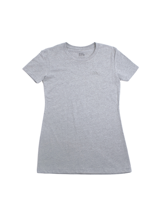 Women's Grey GODinme T-Shirt: Super soft, lightweight with feminine curve design, and matching Grey GODinme logo at left chest.