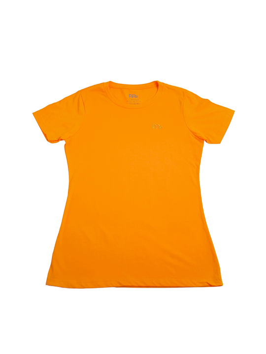 Women's Orange GODinme T-Shirt: Super soft, lightweight with feminine curve design, and matching Orange GODinme logo at left chest.