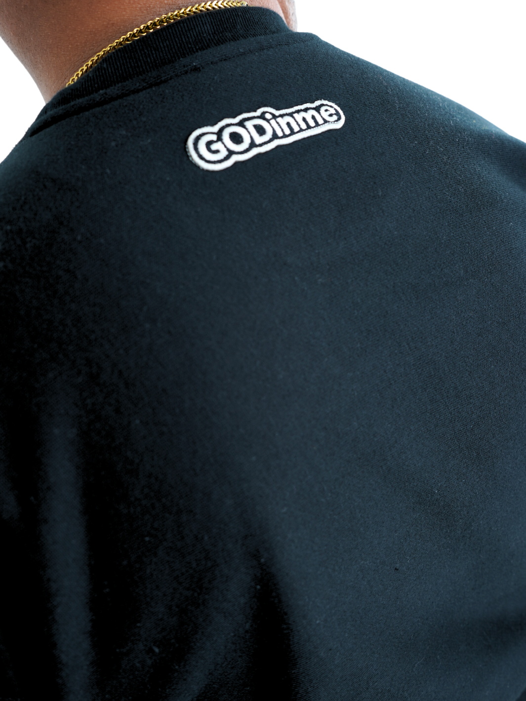 Luxury Black Crewneck with premium cross grain design to ensure long-lasting comfort and wear. Featuring logo at left front and GODinme on the back.