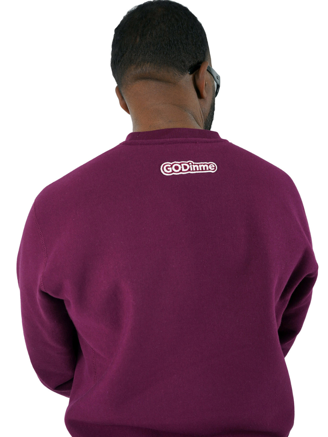 Luxury Maroon Crewneck with premium cross grain design to ensure long-lasting comfort and wear. Featuring logo at left front and GODinme on the back.