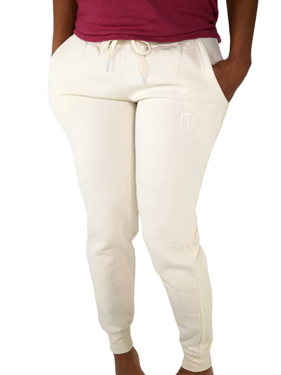 The perfect Beige sweat pant material for your lounging needs. Featuring the same Beige tone color GODinme logo at left thigh, live in comfortable softness while representing your Faith!